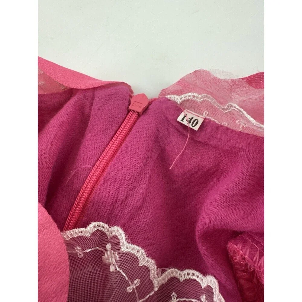 Super Mario Princess Peach Pink Dress Costume‎ Long Zip Layered Girls 140 10/12